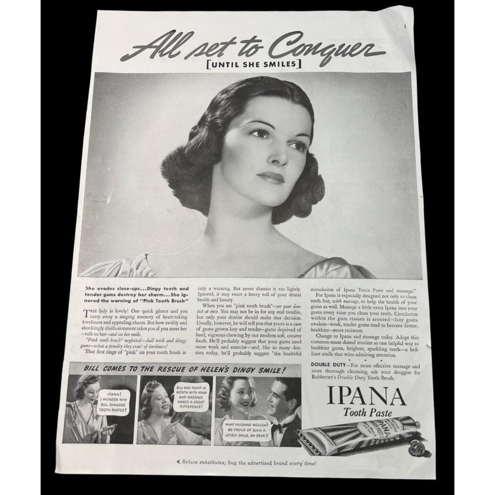 1938 Ipana Tooth Paste Vintage Print Ad Tooth Decay Dingy Teeth
